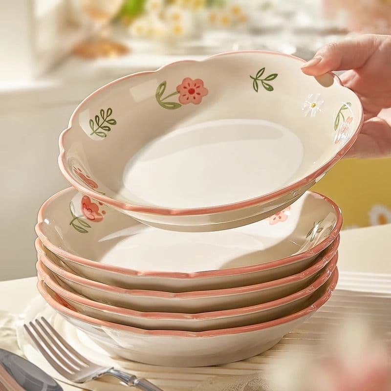 Fresh Ceramic Plate Home Dinner Plate 2025 New Deep Plate Underglaze Color Tableware Dish Stir-fry Plate Round Plate
