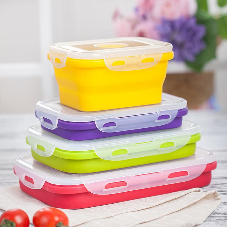Collapsible Silicone Lunch Box Set, Portable Lunch Container, Fridge Sealed Fresh-Keeping Box, High-Temperature Resistant Silicone Food Container