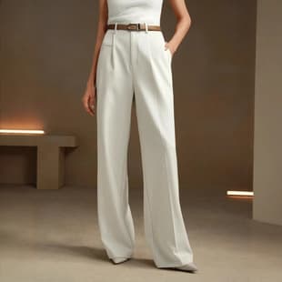 2025 Cross-border European and American Autumn Women's New Commuter High-Waist Versatile White Straight-Leg Floor-Length Draped Trousers