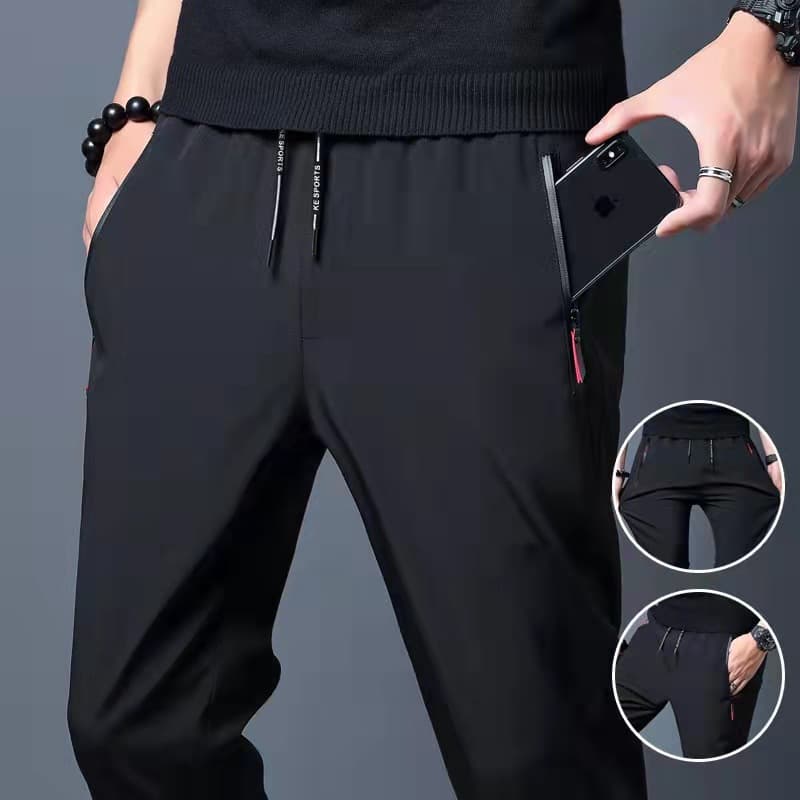 Men's Summer Lightweight Breathable Elastic Quick-Dry Casual Pants, Simple Trendy Large Size Loose Ice Silk Pants