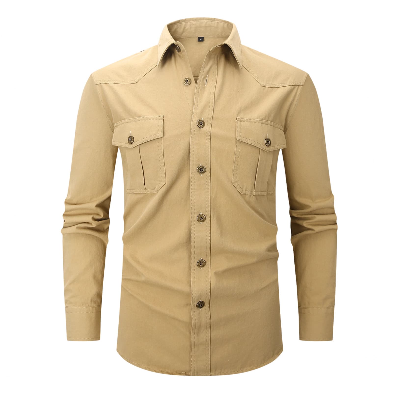 Cross-border Amazon Spring/Autumn European Size Men's Cotton Casual Shirt with Utility Pockets, Big Size
