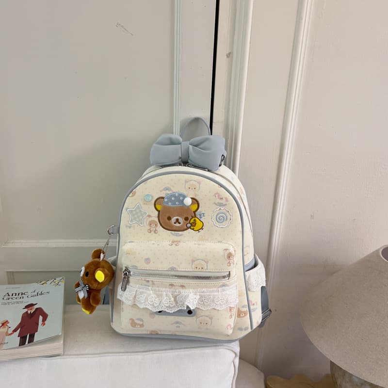 Japanese-Style Ins Cartoon Bowknot Rilakkuma Backpack Sweet Lace Girly Student School Bag Versatile Backpack