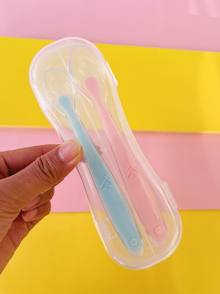 2 boxes of silicone spoons, baby food spoons, newborn soft-headed spoons, baby feeding rice cereal spoons, stainless steel bowls