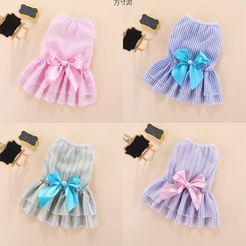 Vertical Stripe Butterfly Dress for Cats and Dogs, Spring/Summer Thin Style, French Bulldog, Corgi, Teddy, Bichon Frise, and More