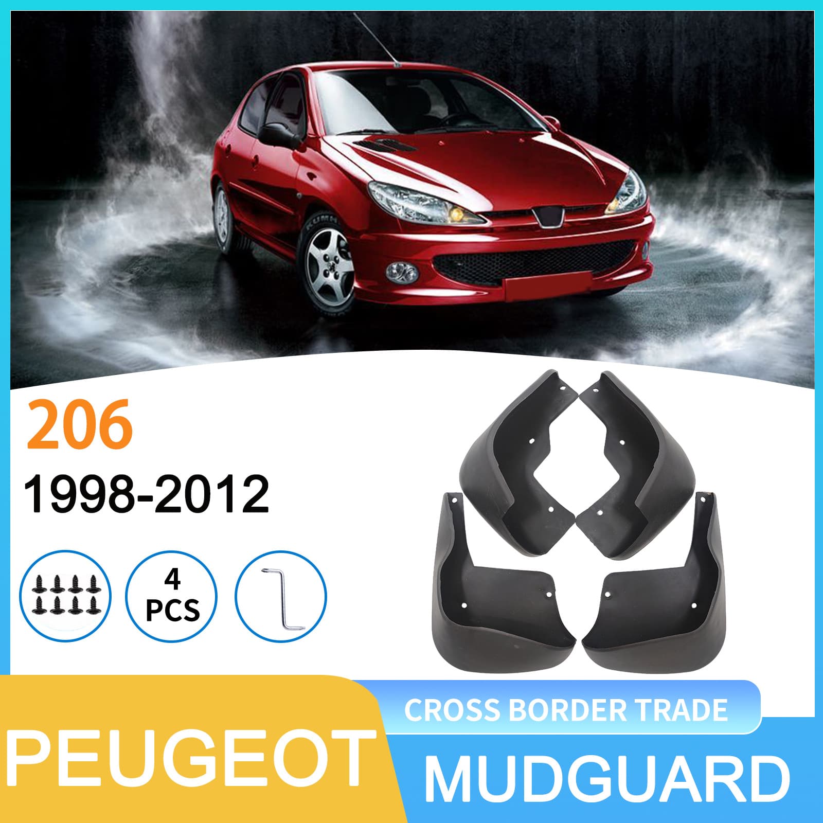 For Peugeot 206 1998-2012 Cross-border Auto Tire Mud Flaps Drop Shipping