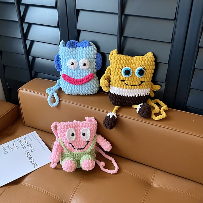 Cartoon Anime Boys and Girls Shoulder Bag Hand-Knitted Cute Plush Doll Crossbody Bag New Children's Coin Purse