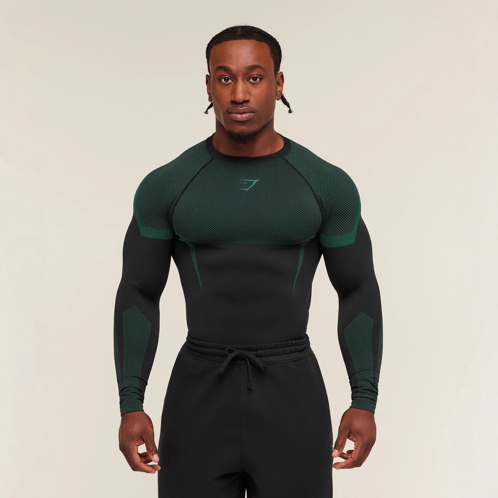 GYMSHARK/ONYX Men's Long Sleeve Workout Gym Quick-Dry Breathable Stretch Crew Neck Short Sleeve Compression Training Shirt