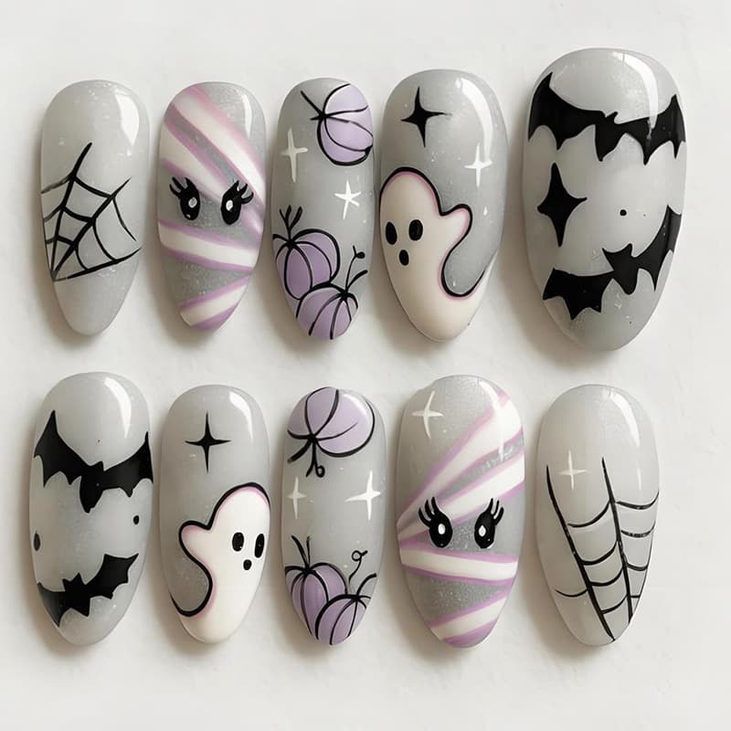 Cat-eye wear nails 30 pieces mummy funny cute little ghost pattern fake nails finished product wholesale
