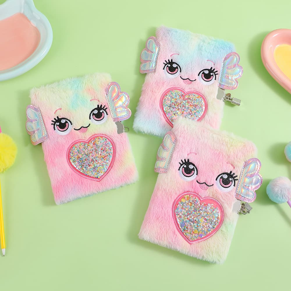 A5 Cartoon Plush Smiling Notebook Girl Big Eyes Cute Japanese Student Lockable Book Holiday Gift Book