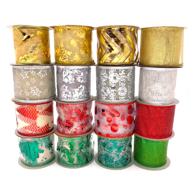 Decorative Organza Ribbon Printable with Wire Edge Gauze Ribbon Satin Ribbon Christmas Tree Snowflake Hot Stamping