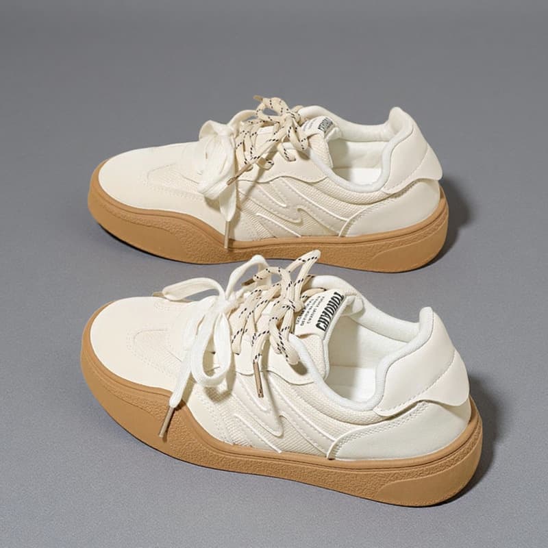 Slimming and Versatile German Training Shoes for Women 2026 Autumn Sports Shoes Color-Block Lace-Up Casual Sneakers Beige TQ102-1