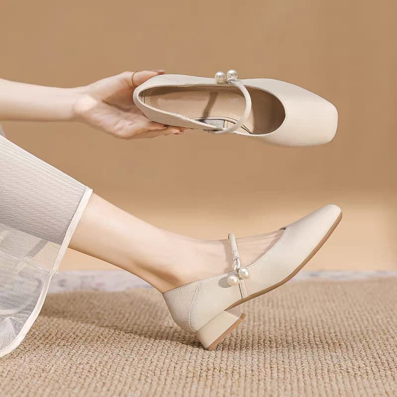 French-Style Chunky Heel Single Shoes for Women 2026 New Low-Heel Mary Jane Shoes Soft Leather Retro Cheongsam Bridal Shoes Bridesmaid Wedding Shoes