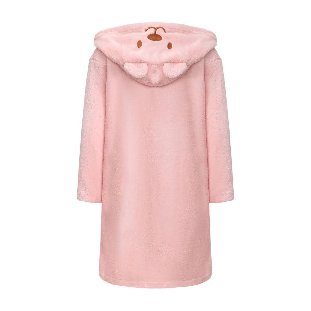 Children's Flame Retardant Bear Ear Robe, Flannel Cute Boy Thick Girl Coral Fleece Pajamas for Autumn, Winter, and All Seasons