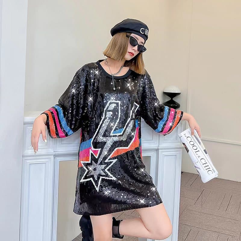 In stock, ships same day. Team jersey, Spurs jersey, sequin jersey, NBA hot-selling team jersey, basketball jersey, sequin top.