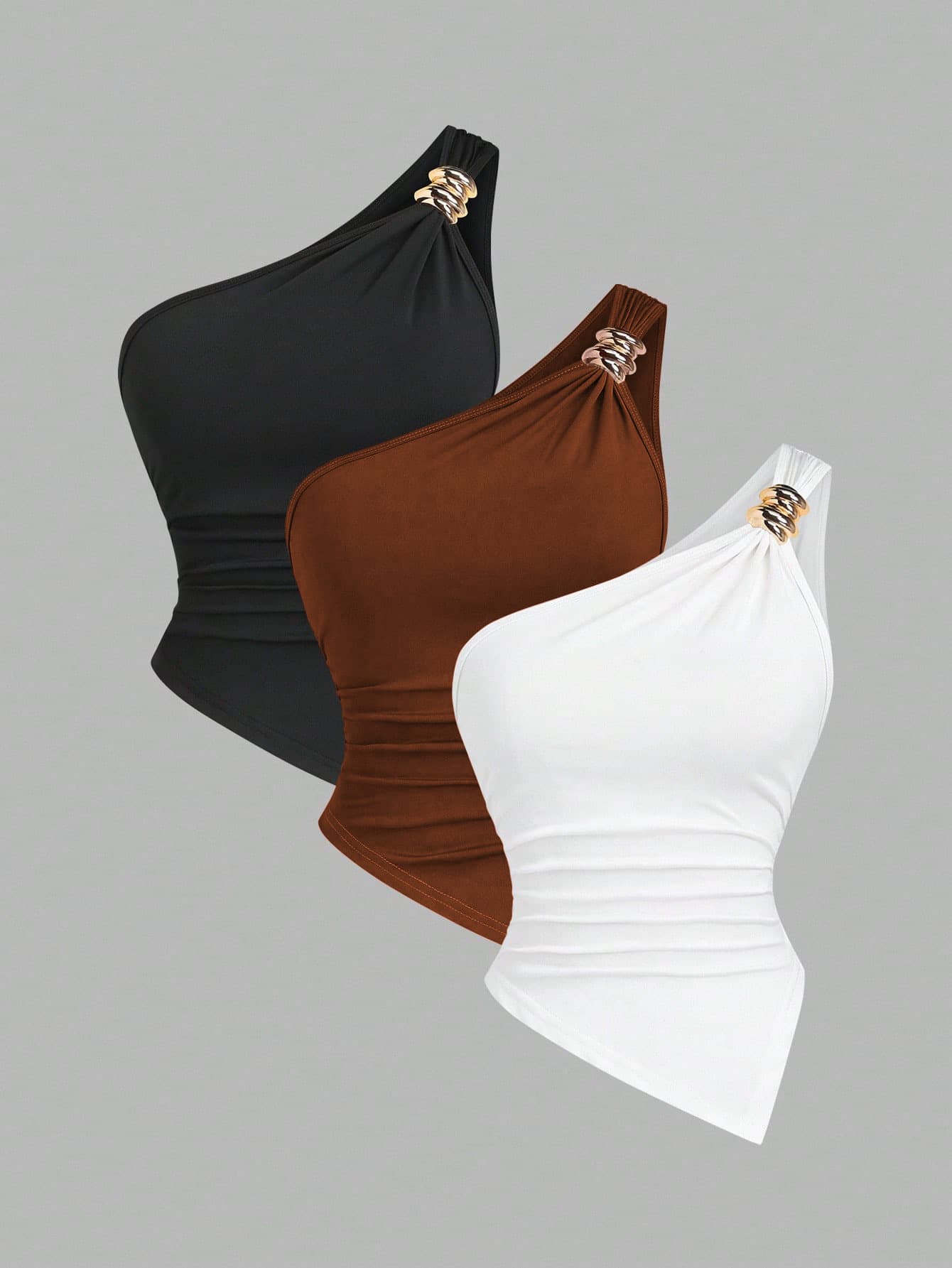 Cross-Border Sexy Asymmetrical Neck Single Shoulder Metal Decor Vest European and American Style