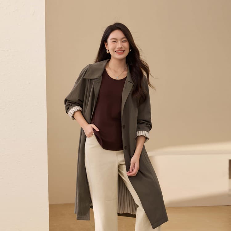 [Intellectual and Versatile Trench Coat] Xianli Show Large Size Women's Fashion Mid-Length Coat for Plus Size, Autumn New Arrival