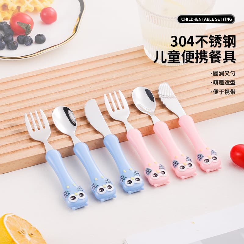 304 Food-Grade Children Portable Utensil Set Baby Weaning Infant Training Spoon Fork Wholesale Gift