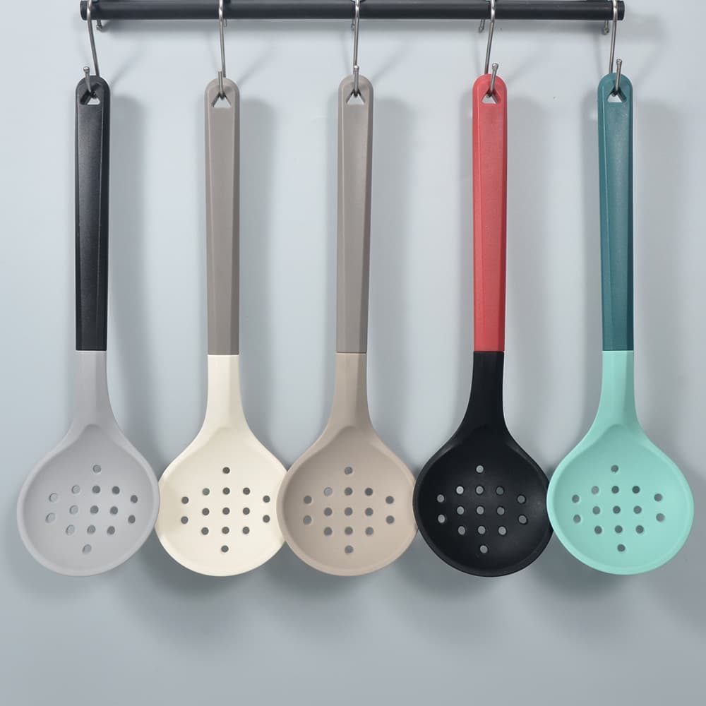 Cross-Border Large Slotted Spoon, Non-Stick Pan Silicone Kitchen Utensil, Two-Tone Handle Strainer, High-Temperature Resistant Spoon Kitchen Tool