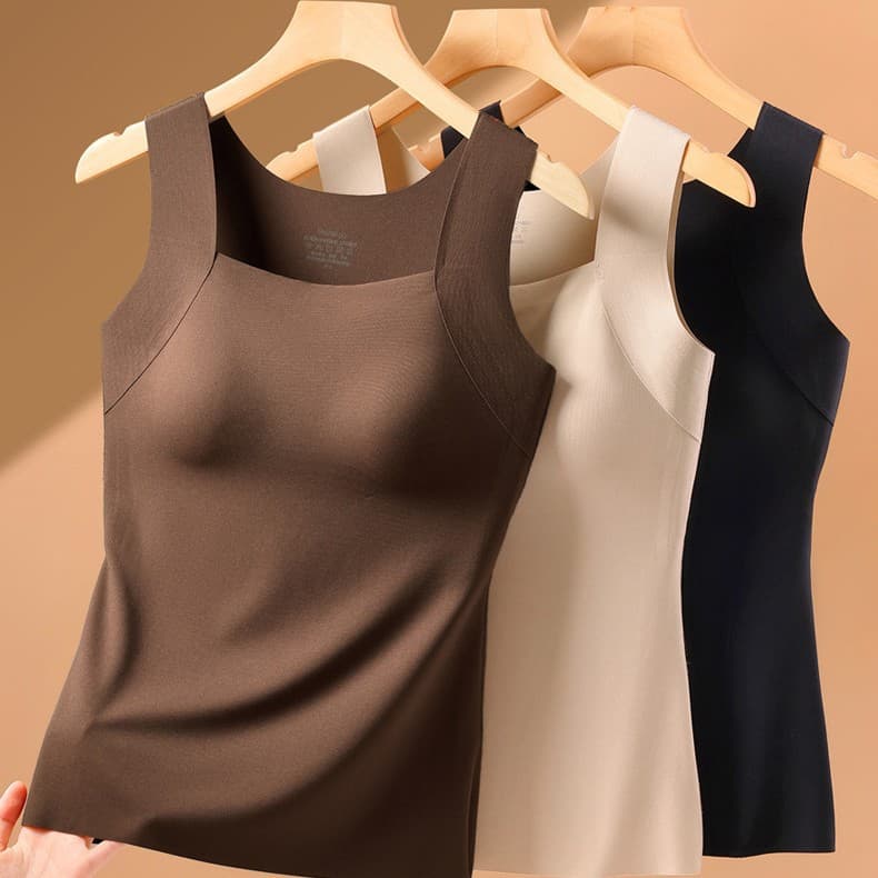 Winter Seamless Moisturizing Nude Base Layer Thermal Vest for Women with Fixed Cups, Beauty Base Layer, Autumn Thermal Underwear