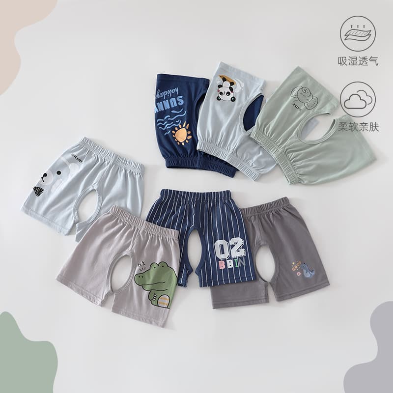 Children's Open-Crotch Shorts Summer A-Class Pure Cotton Thin Baby Split-Crotch Pants for Boys and Girls, Outdoor and Air-Conditioned Sleep Pants