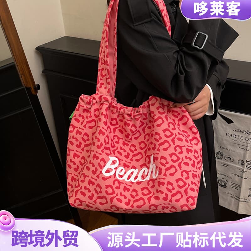 INS Trendy Leopard Print Tote Bag for Women Large Capacity Handheld Shopping Bag Casual Minimalist Shoulder Bag