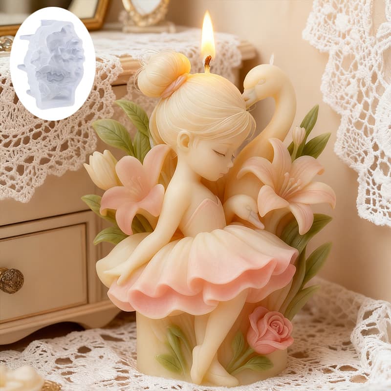 Sanxin Ballerina Swan Lily Scented Candle Silicone Mold DIY Handmade Realistic Flower Drop Mold