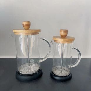 Coffee Pot Household French Press Glass Tea Maker Hand Press Filter Cup Brewing Cold Brew Pot Bamboo Wood French Press