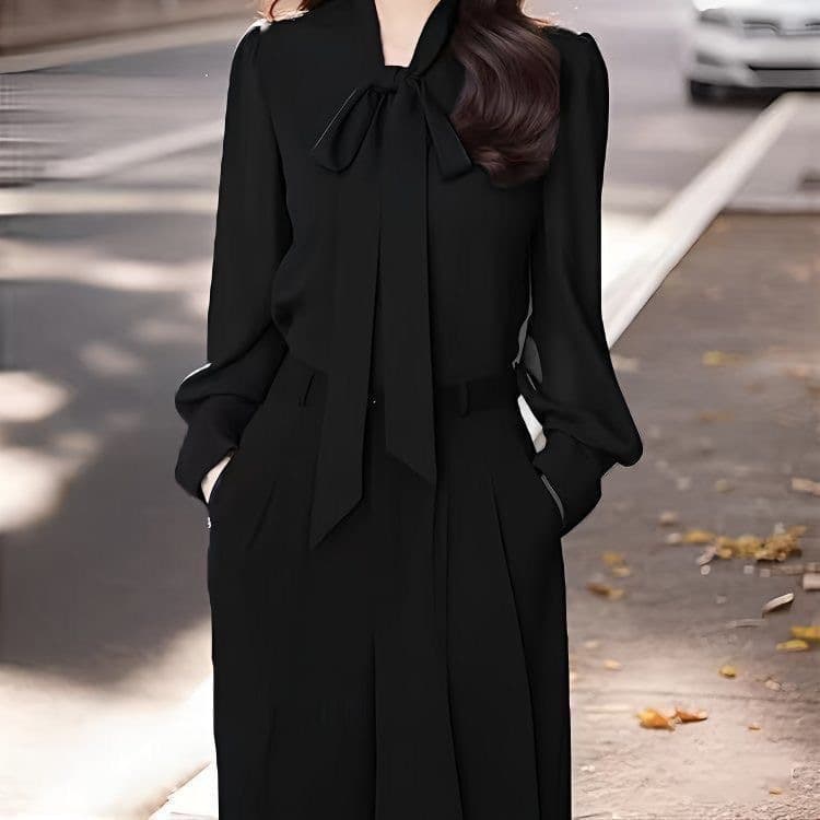 Bow Black 2026 Spring/Autumn New Long-Sleeve Chiffon Blouse Professional Ribbon Elegant Women's Shirt