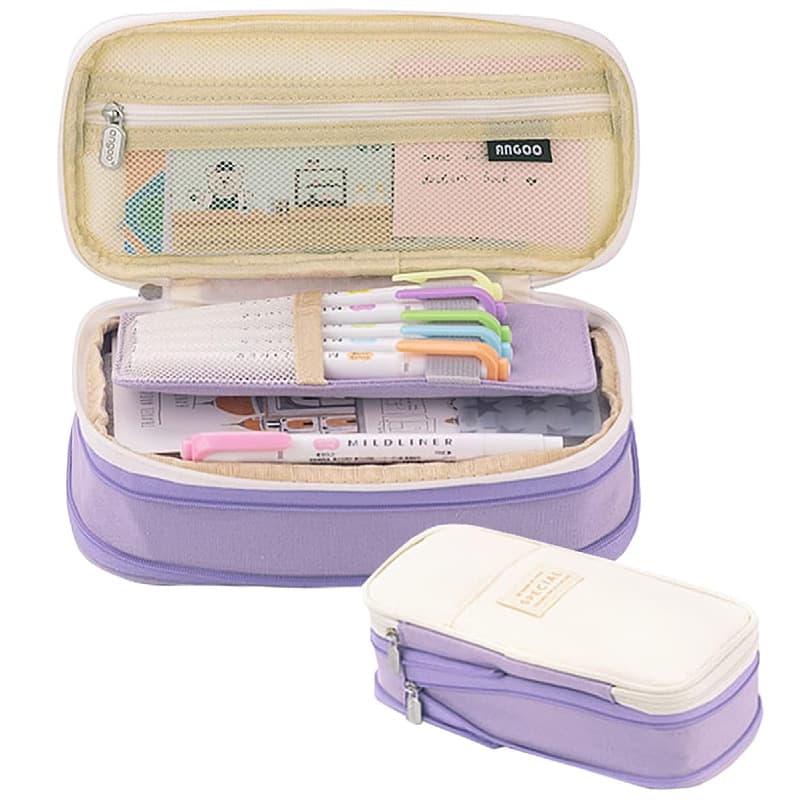 Amazon New Stationery Pencil Case Japanese and Korean Style Stationery Case for Primary and Middle School Students Macaron Color-matching Canvas Pencil Case