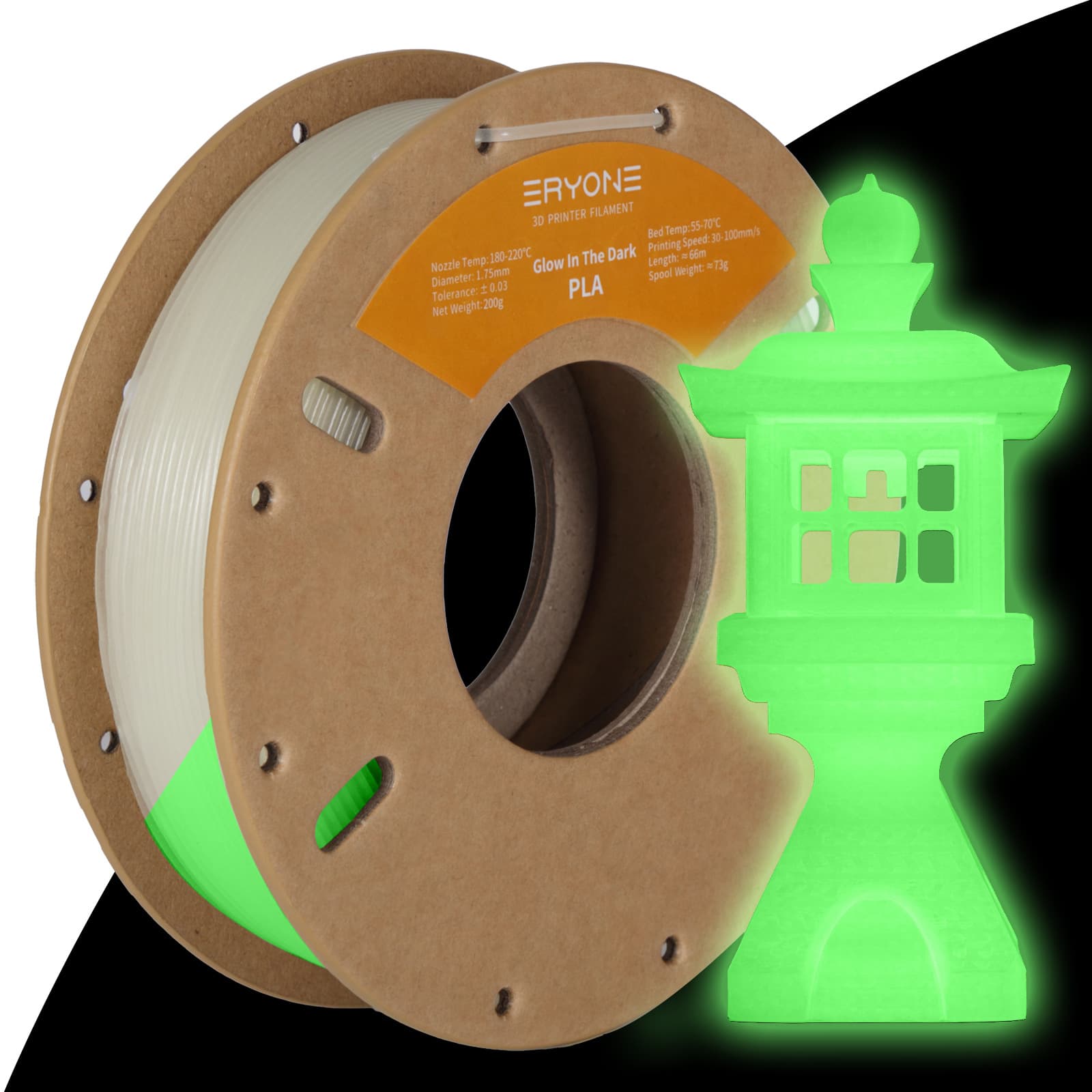 Eryone 3D Printing Wire 1.75mm 200g/Spool Glow-in-the-Dark PLA Factory Direct High-Quality Raw Material Cross