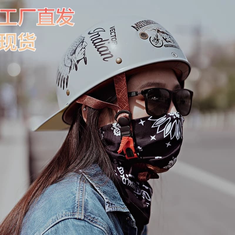 Cross-border Motorcycle Baseball Cap Helmet Women's Retro Skull Half Helmet for Men Scooter Moped Summer Electric Bike