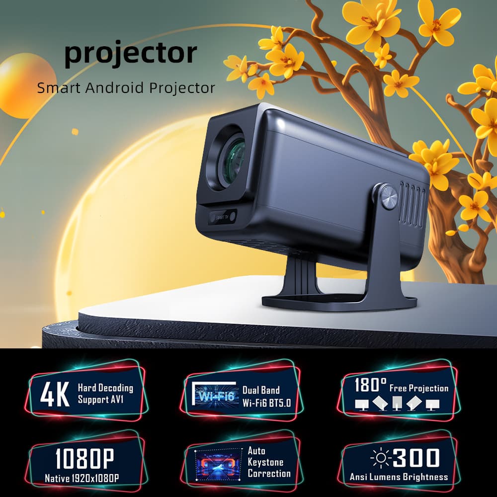 1080P Android LED Projector 300 Lumens Auto Focus Projectors
