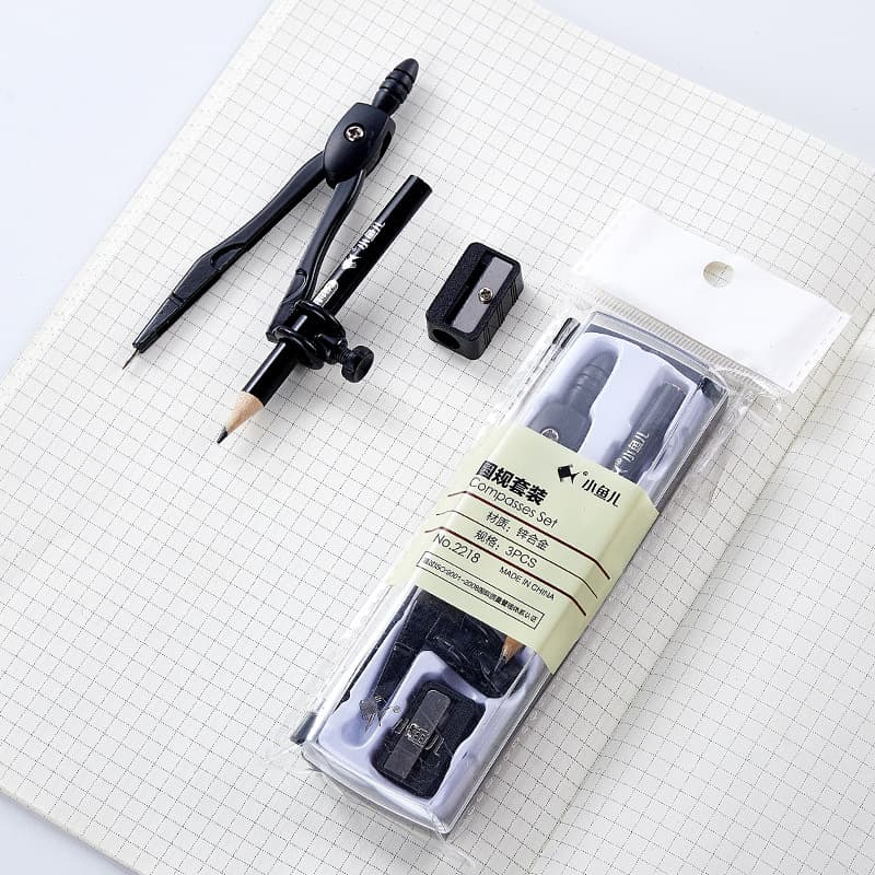 Xiaoyuer Office Style 2218 Zinc Alloy Compass Set, Detachable Pencil Sharpener, 3-Piece Compass Set Wholesale