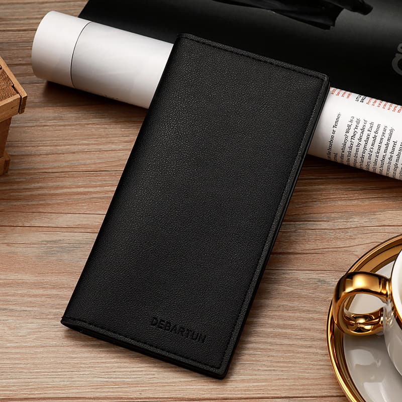 Solid Color Long Wallet Ultra-thin Men's Wallet Multi-card Soft Leather Fashionable Simple Lightweight Men's Wallet