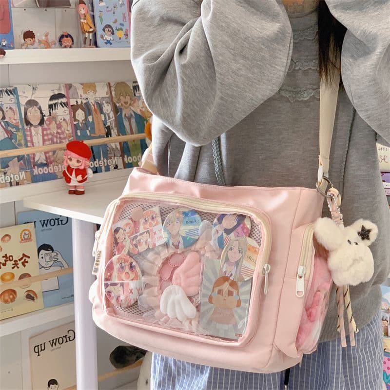 2026 Spring New Japanese Style Ita Bag Large Capacity Crossbody Shoulder Bag Sweet Girl Color Block Transparent Backpack