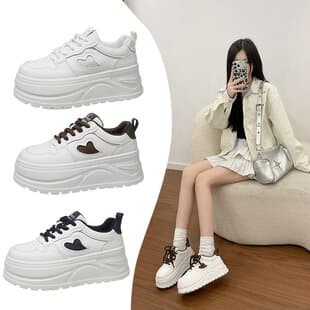 Heightening Sports Chunky Sole Shoes 6cm Elevation Short Girls Casual Sports Women's Shoes White Versatile Shoes