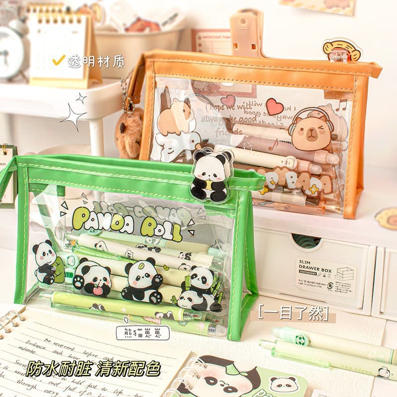 Kapibala transparent triangle pencil bag student cute large capacity stationery bag children's gift high-value pencil case