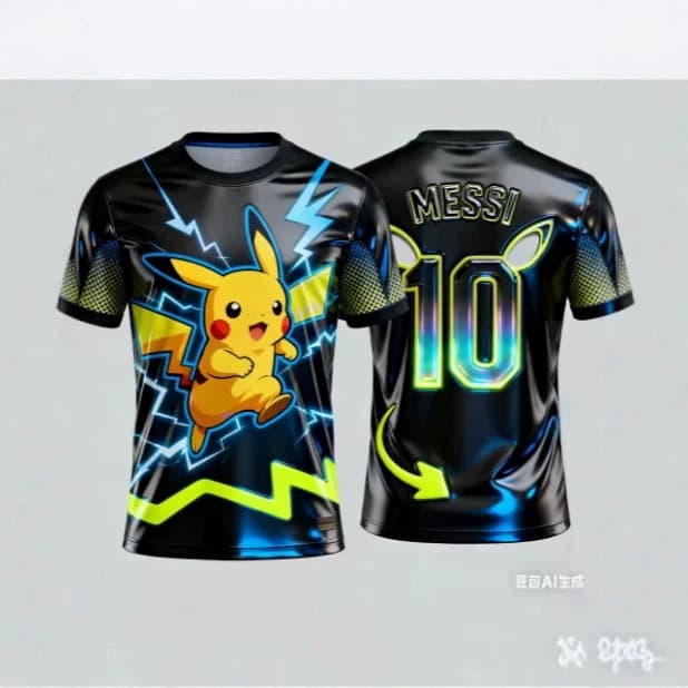 New Pikachu Messi No. 10 Football Jersey, Kids Pikachu Football Set, Fan Exclusive Jersey Set