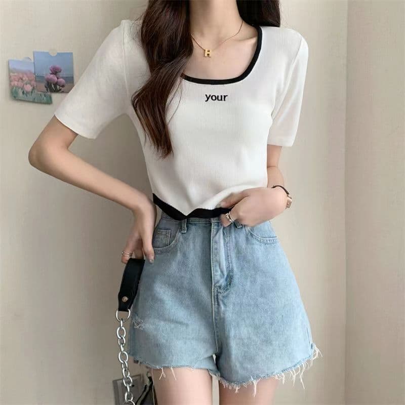 2025 Summer New Plus Size Short Sleeve T-Shirt for Women, Designer Niche Fat mm Irregular Round Neck Short Top Trendy