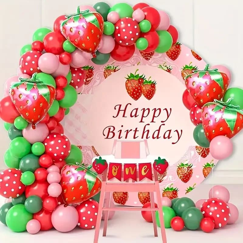 New Cross-Border Strawberry Balloon Garland Birthday Party Atmosphere Decoration Balloon Chain Set