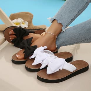 Summer New Round Toe Flat Sandals for Women Fashion Flat Flower White Bow Flat Sandals
