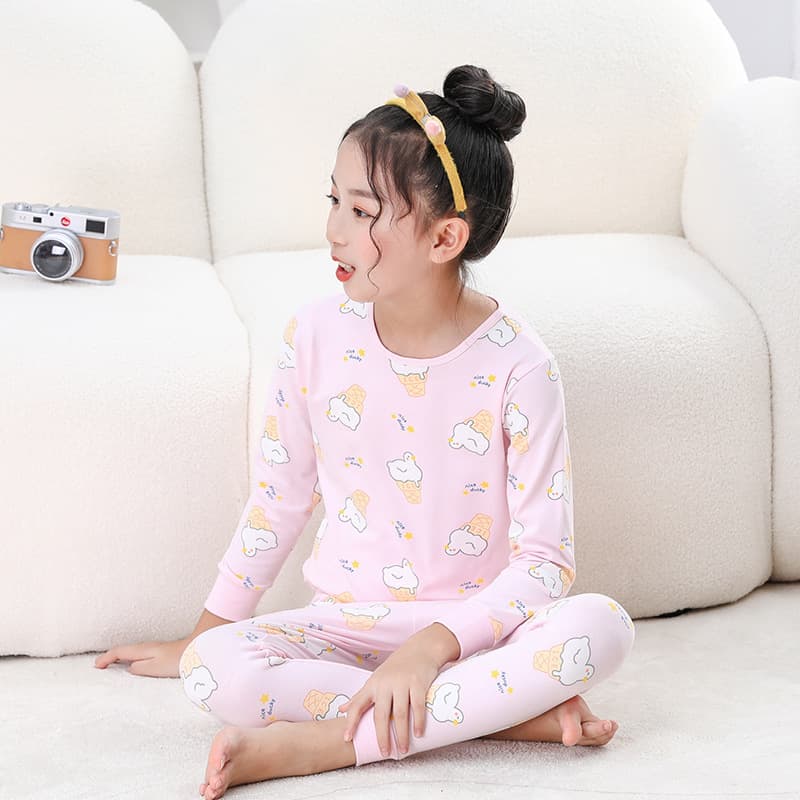 Kids Pajamas Girls Cotton Long Sleeve Air-Conditioned Loungewear Little Girl Princess Home Wear Set Plus Size Can Be Worn Outside