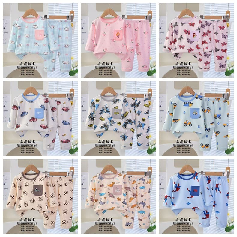 Kid's Pajamas 2026 Children's Sleepwear Casual Autumn Full-Pattern Long-Sleeve Top and Pants Home Wear