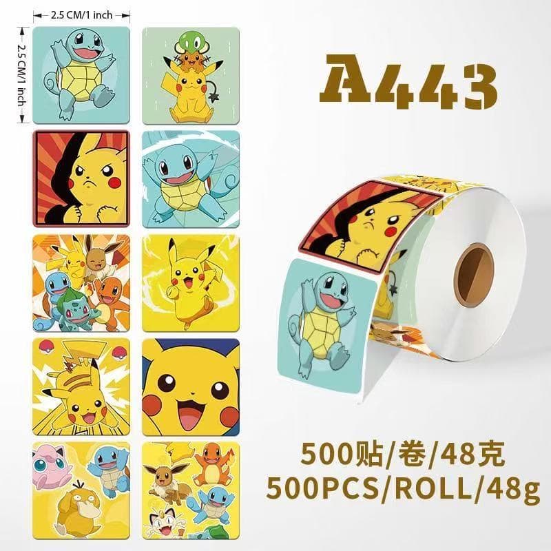 Pokémon roll stickers 500 stickers/roll Pikachu Pokémon cartoon notebook seal stickers decorative stickers