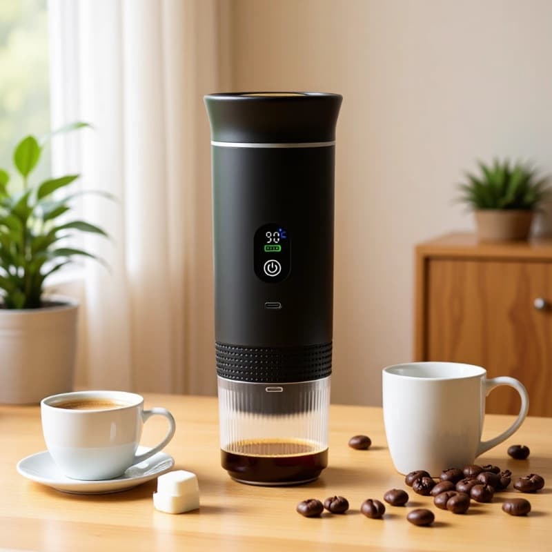 Newly Upgraded Portable Capsule Coffee Machine, Home Small Coffee Maker, Heated Outdoor Electric Espresso, Black