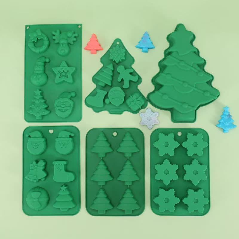 Christmas Tree Silicone Cake Mold 6-Cavity Santa Claus Bell DIY Baking Mold Soap Mold