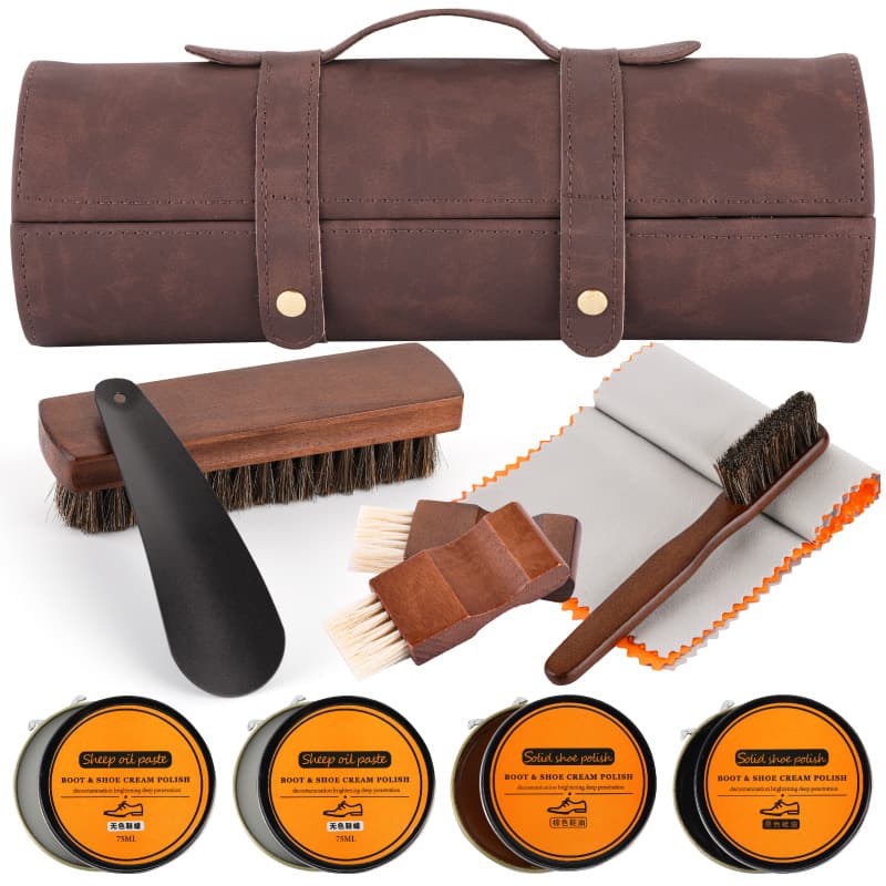 New Shoe Care Kit 6-Piece Wholesale Stock Shoe Polish Brush Men's Leather Shoe Care Portable Shoe Polish Bag Shoe Tube