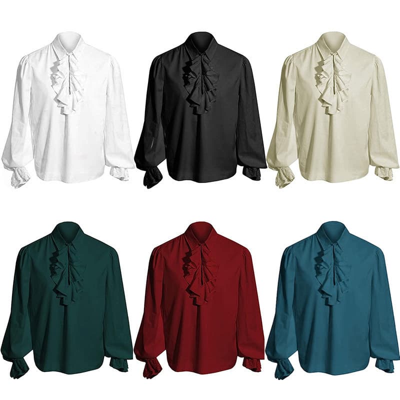 Foreign Trade New European Size Men's Long Sleeve Shirt Steampunk Ruffle Medieval Halloween Costume