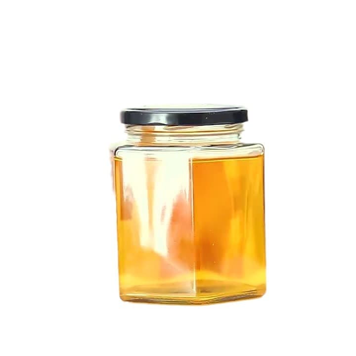 Hexagonal Glass Jar with Lid, Transparent Chili Sauce Sealed Honey Bottle, Glass Sealing Jar for Lemon Paste
