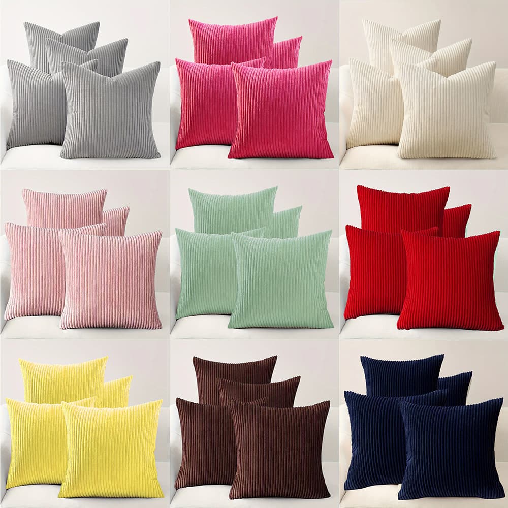 4-Pack Cross-Border Polyester Throw Pillow Covers Solid Cushion Covers with Barcode Label Corduroy Vertical Stripes Modern Living Room